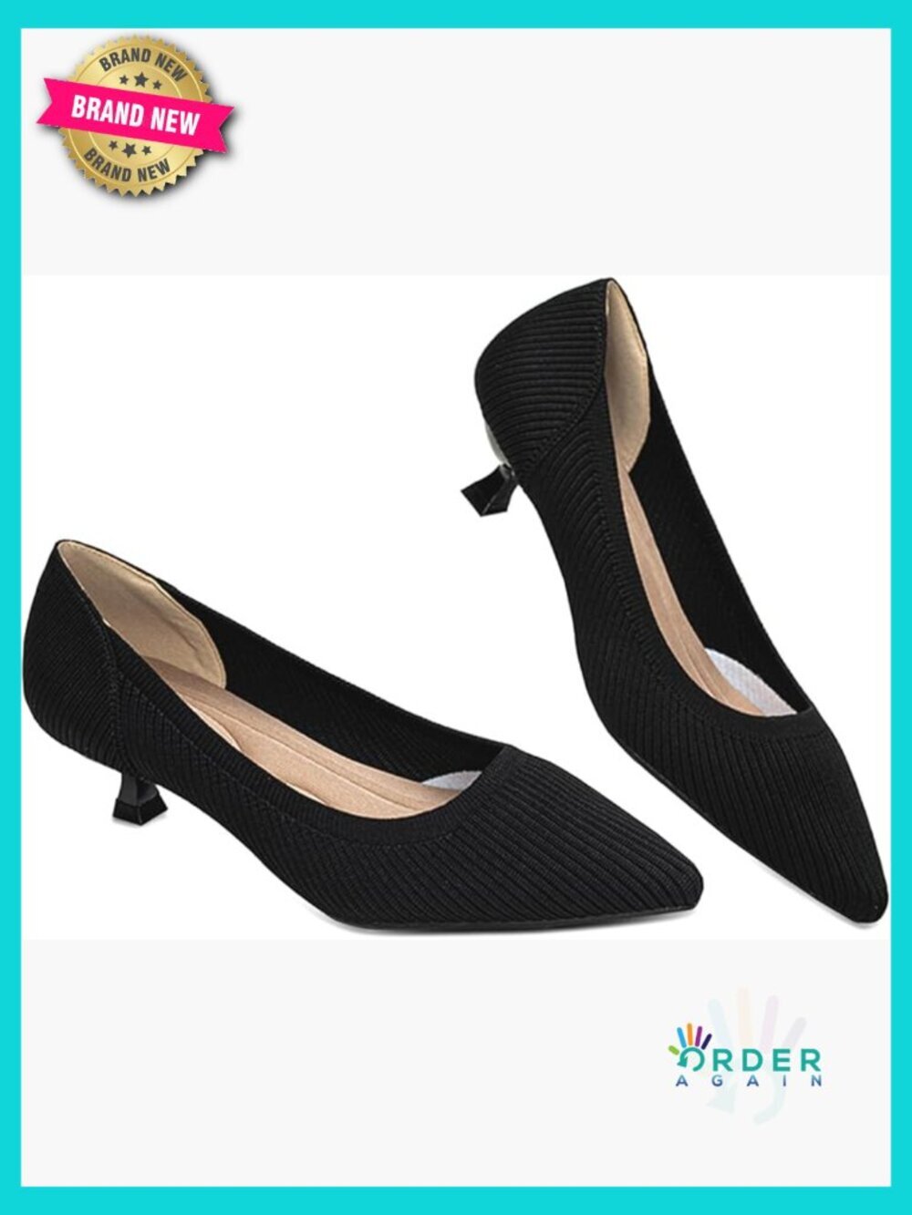 Women's Kitten Heels Pumps Pointed Toe Slip On Knit Work Dressy Shoes Comfort